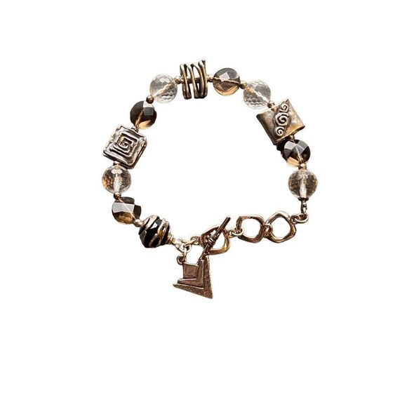 Retired Silpada Bracelet Sterling Silver 925 Crystal & Smoky Quartz, Logo Charm - Picture 7 of 10